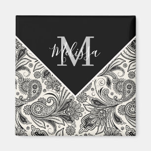 Svart och vit paisley magnet