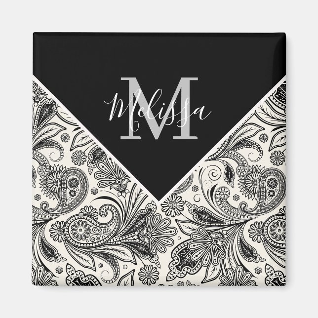 Svart och vit paisley magnet (Framsidan)