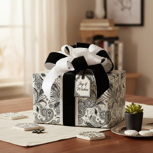 Svart och vit paisley presentpapper