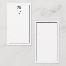 Svart och vit palm palmetto träd monogram anteckningskort