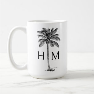 Svart och vit palm palmetto träd monogram kaffemugg