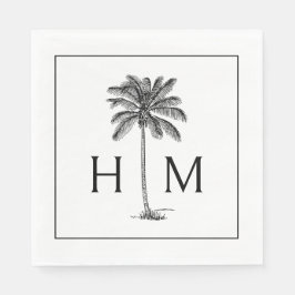 Svart och vit palm palmetto träd monogram pappersservett