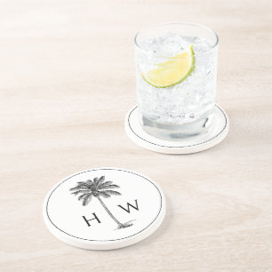 Svart och vit palm palmetto träd monogram underlägg