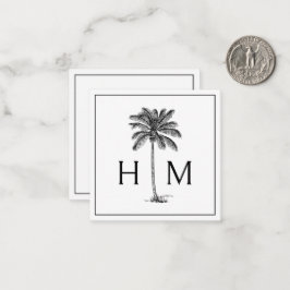 Svart och vit palm-palmetto-trädmonogram anteckningskort
