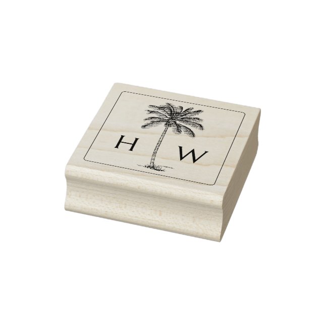 Svart och vit palm palmetto trädmonogram stämpel (Stämpel)