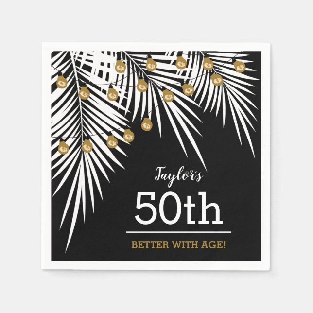 Svart och vit palmer 50-årsfest pappersservett (Framsidan)