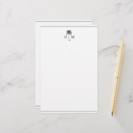 Svart och vit palmpalmettoträdmonogram brevpapper