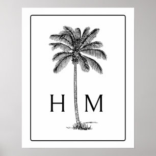 Svart och vit palmpalmettoträdmonogram poster