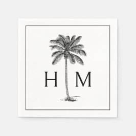 Svart och vit palmpalmottoträdmonogram pappersservett