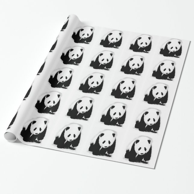 Svart och vit Panda-julafton Papper Presentpapper (Utrullad)
