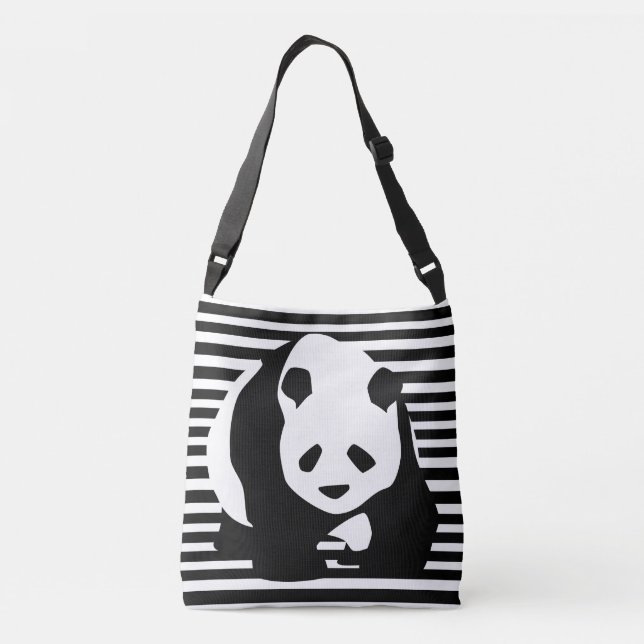 Svart och vit Panda och ränder Axelväska (Baksida)