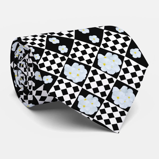 Svart och vit Pansy-design. Slips (Rullad)