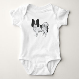 Svart Och Vit Papillon Glad Tecknad Hund T Shirt