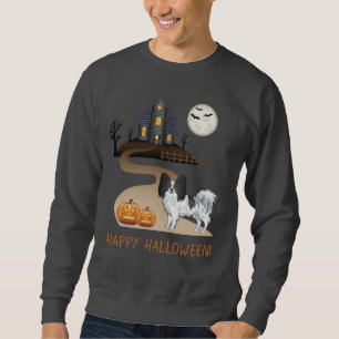 Svart Och Vit Papillon & Halloween Spökhus Lång Ärmad Tröja
