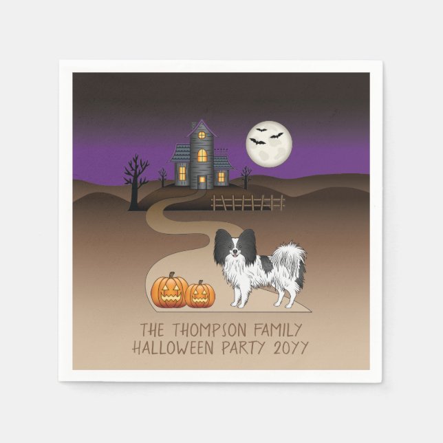 Svart och vit Papillon & Halloween Spökhus Pappersservett (Framsidan)