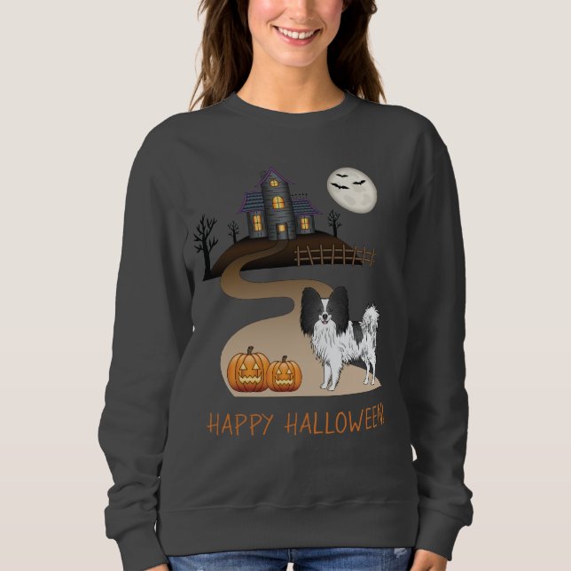 Svart och vit Papillon & Halloween Spökhus T Shirt (Framsida)
