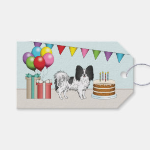 Svart Och Vit Papillon Hund Färgglad Födelsedag Presentetikett