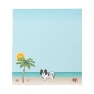 Svart Och Vit Papillon Hund Tropisk Sommar Strand Anteckningsblock