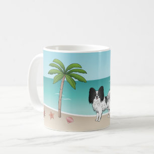 Svart Och Vit Papillon Hund Tropisk Sommarstrand Kaffemugg
