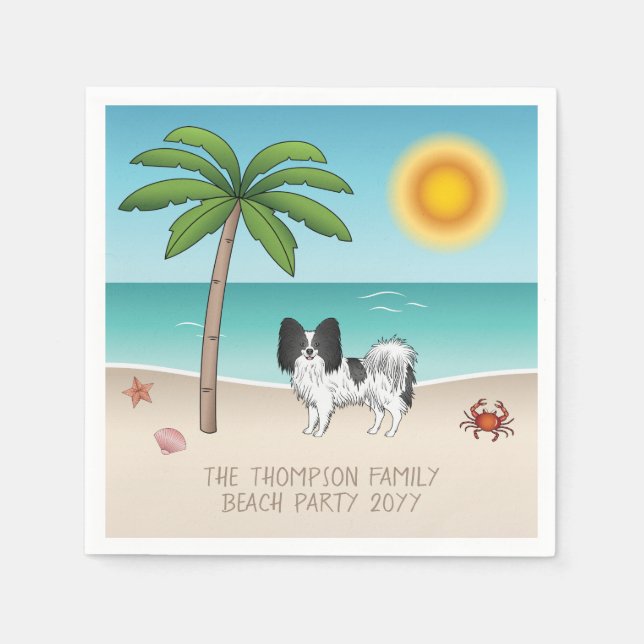 Svart Och Vit Papillon Hund Tropisk Sommarstrand Pappersservett (Framsidan)