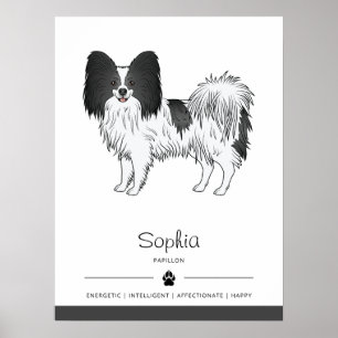 Svart Och Vit Papillon Söt Hund Med Anpassad Text Poster