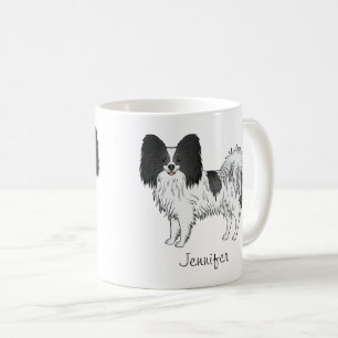 Svart Och Vit Papillon Söt Hund Med Anpassat Namn Kaffemugg