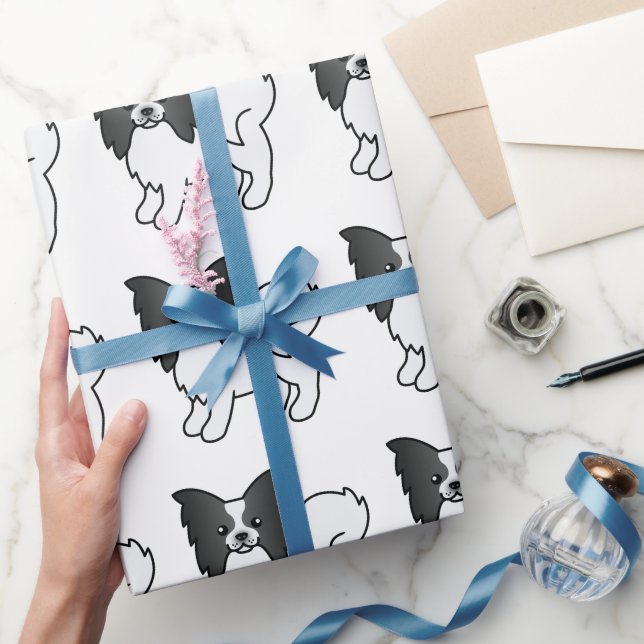 Svart Och Vit Papillon Söt Tecknad Hund Mönster Presentpapper (Gifting)