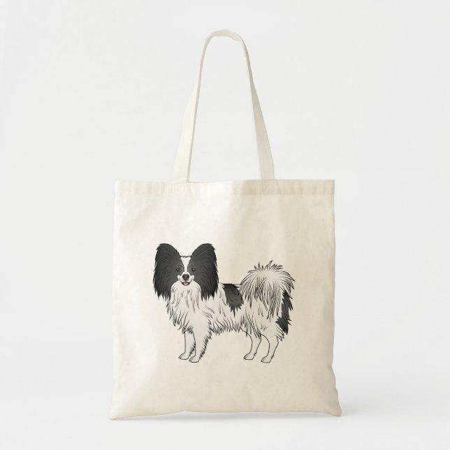 Svart Och Vit Papillon Söt Tecknad Hund Tygkasse (Framsidan)