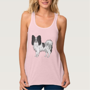 Svart och vit Papillon Tecknad Hund Illustration Linne Med Racerback