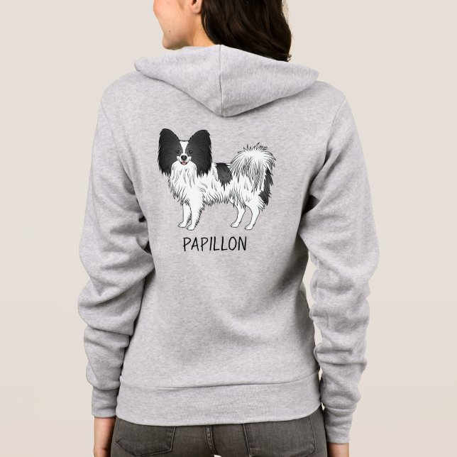 Svart Och Vit Papillon Tecknad Hund Med Text T Shirt (Baksida)