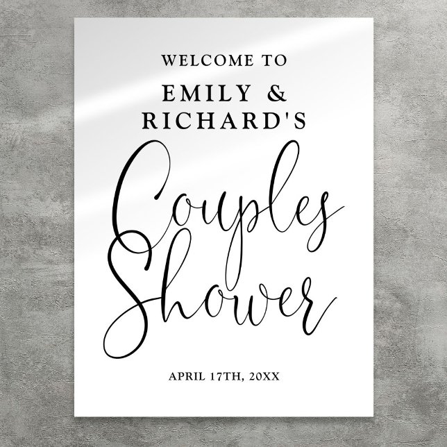 Svart Och Vit Par Bröllopsdusch Välkomstskylt Poster (Black And White Couples Shower Welcome Sign)