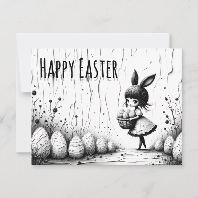 Svart och vit påskflicka med kaninöron (Framsida)