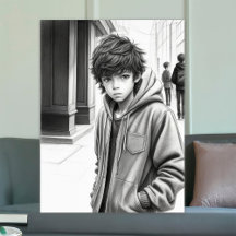 Svart och vit penna Teckning Boy AI Generated Art