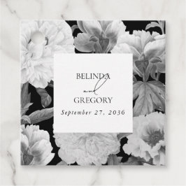 Svart och vit Peonies vattenfärg Blommigt Bröllop Gåvor Etiketter