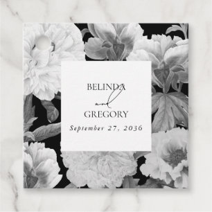 Svart och vit Peonies vattenfärg Blommigt Bröllop Gåvor Etiketter