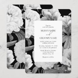 Svart och vit Peonies vattenfärg Blommigt Bröllop Inbjudningar