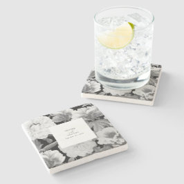 Svart och vit Peonies vattenfärg Blommigt Bröllop Stenunderlägg