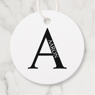 Svart och vit personlig monogram och namn Fav Gåvor Etiketter