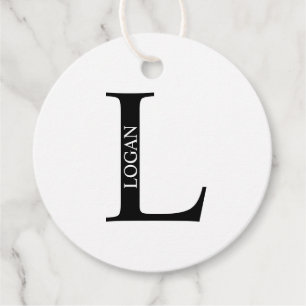 Svart och vit personlig monogram och namn Fav Gåvor Etiketter