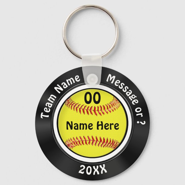 Svart och vit Personlig Softball Party favors Nyckelring (Framsida)