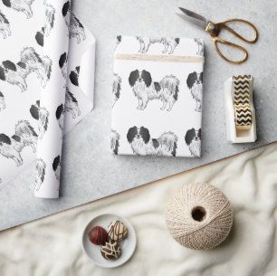 Svart och vit Phalène leksaktsras hund mönster Presentpapper