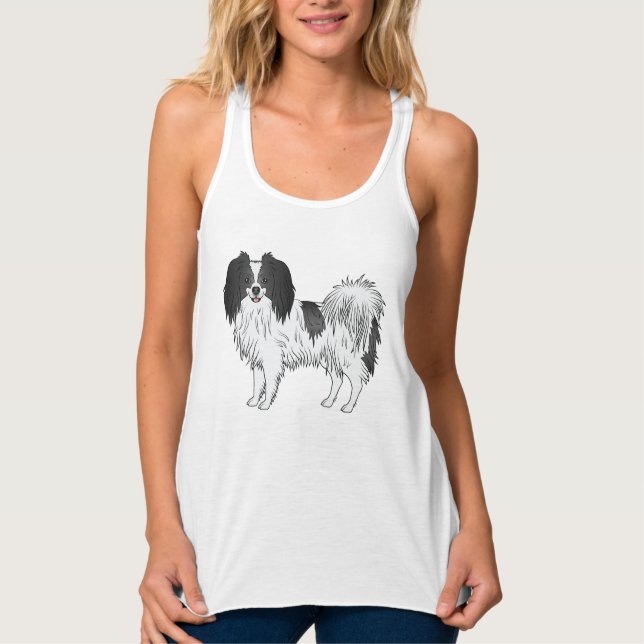 Svart Och Vit Phalène Stående Hund Illustration Linne Med Racerback (Framsida)