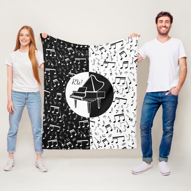 Svart och vit Piano-design Fleecefilt (På plats)