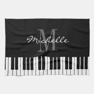 Svart och vit piano nycklar monogram kökshandduk