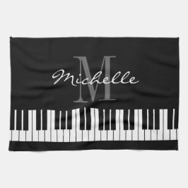 Svart och vit piano nycklar monogram kökshandduk