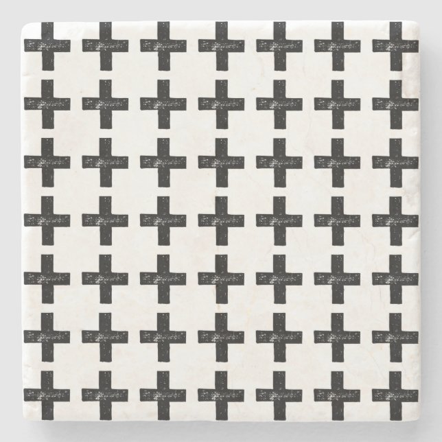 Svart och vit "Plus"-symbol Lino-klipp Stenunderlägg (Framsidan)