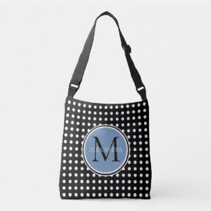 Svart och vit polka - dotmonogram - blöjblag axelväska