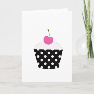 Svart och vit polka-prickar med Rosa Cherry Kort