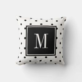 Svart och vit polkpunkt minimal MONOGRAM Kudde