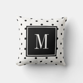 Svart och vit polkpunkt minimal MONOGRAM Kudde